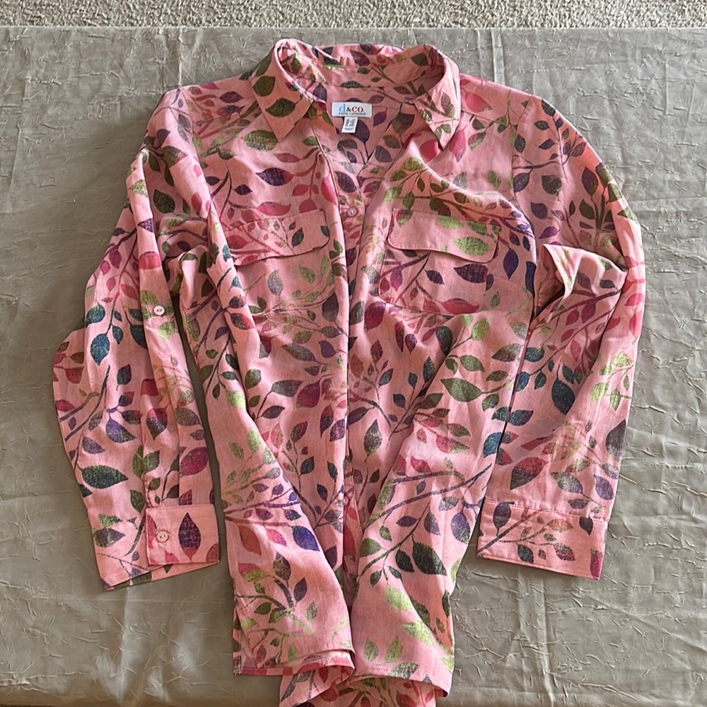 d&co. V Neck Button Down Blouse Long Sleeve Top Size 1X